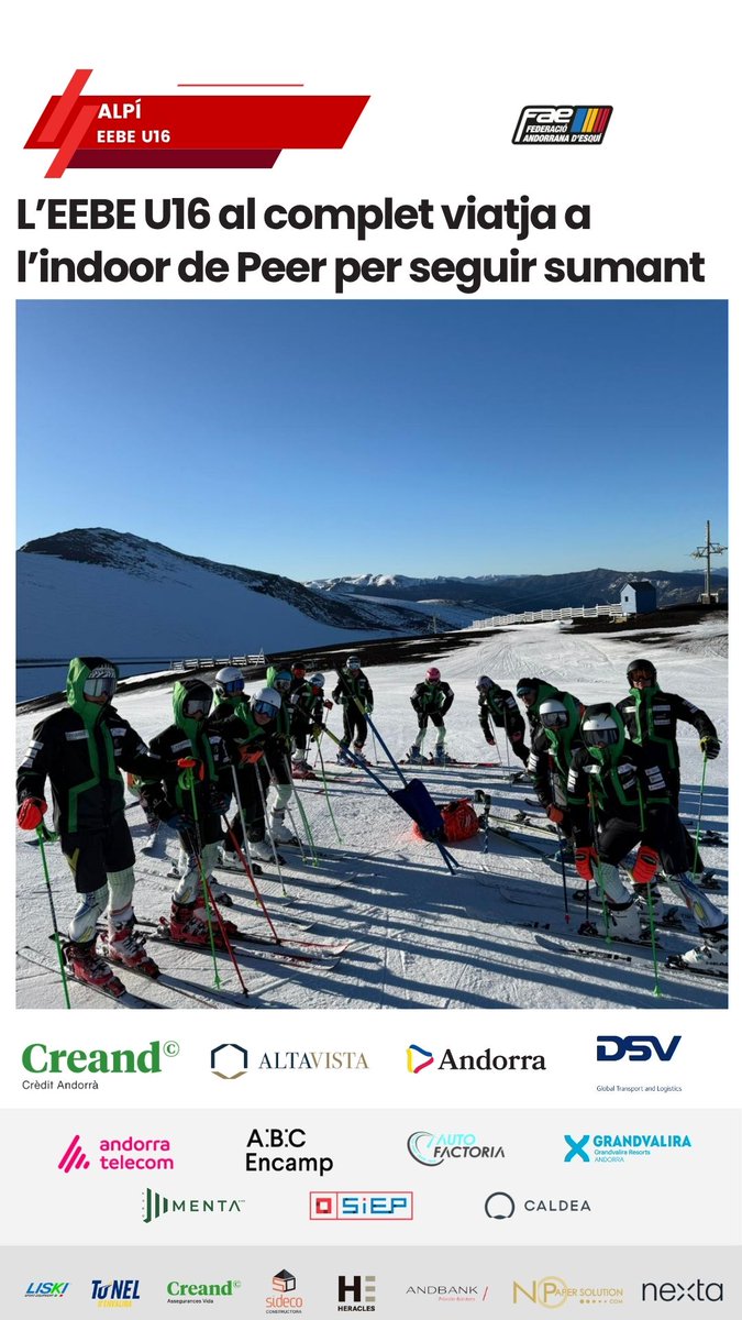 FAEAndorra's tweet photo. ALPÍ · La pretemporada de l'#EEBE U16 continua a l'indoor de #Peer 🇧🇪 i, a finals d'octubre, a les glaceres dels Alps.
INFO ✅ https://t.co/vBflhtIZcq https://t.co/ZJ2ZV0bAVk