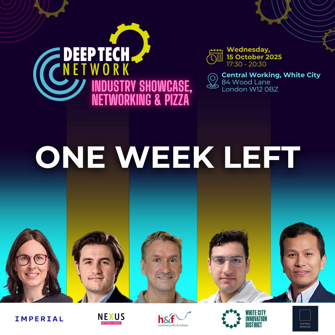 HelloUpstream's tweet image. We’re just one week away from the Deep Tech Network: Industry Showcase, a night full of insight, collaboration and of course… networking (and pizza 🍕)
🎟️ Book your place for 15 October 2025: lnkd.in/ds6wT8d3
#DeepTechNetwork #WestLondonInnovators #WCID