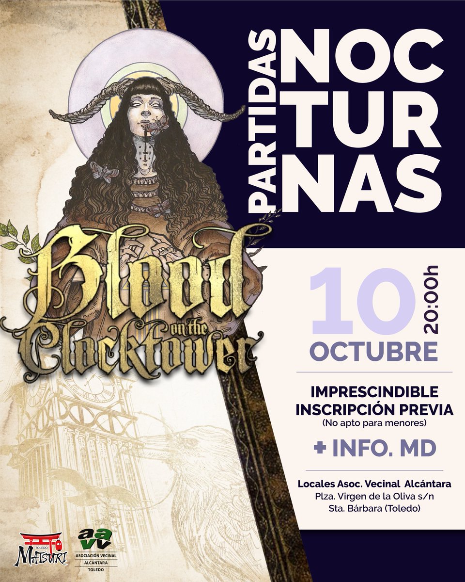 ¿Seréis capaces de vencer a la nueva amenaza que se cierne sobre nosotros? 🙌

¡Nueva partida de Blood On The Clocktower! Nos vemos el 10 de octubre en Asociación Vecinal Alcántara 📍a las 20:00 🕒

¡No olvides escribirnos por DM si os interesa participar!
#toledomatsuri