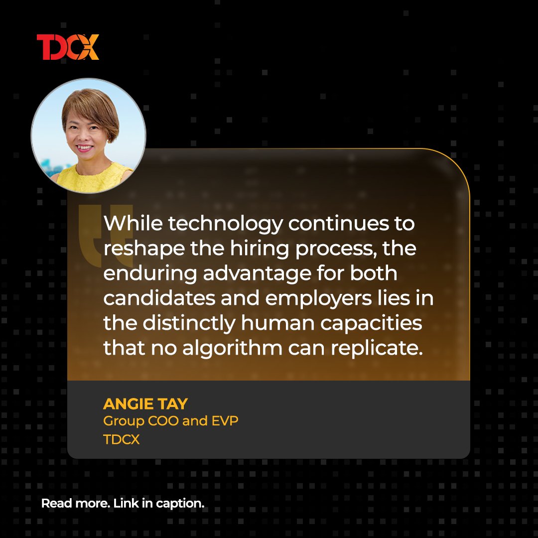 TDCX (@tdcxgroup) on Twitter photo In her <a href="/straits_times/">The Straits Times</a> feature, our Group COO and EVP, Angie Tay, shares how job seekers can stand out in the age of AI-driven talent recruitment. Read the complete piece here: bit.ly/3VUZvK1
#CX #AI #Outsourcing #EnableTheFuture In her <a href="/straits_times/">The Straits Times</a> feature, our Group COO and EVP, Angie Tay, shares how job seekers can stand out in the age of AI-driven talent recruitment. Read the complete piece here: bit.ly/3VUZvK1
#CX #AI #Outsourcing #EnableTheFuture