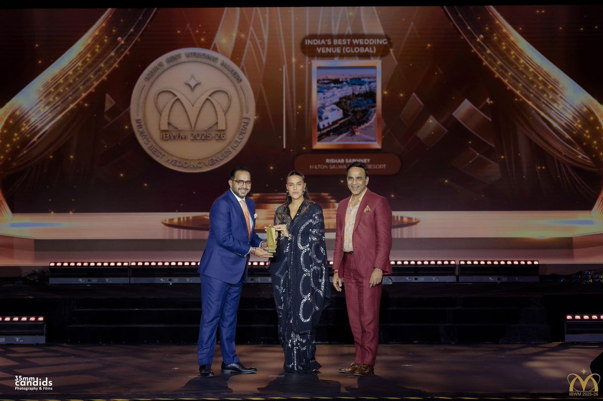Proud moment! 🎉 We've been named India’s Best Global Wedding Venue by The Great Indian Wedding Book.

Our Commercial Director, Rishab Sahney, accepted the award at the Luxury Wedding Conclave in Mumbai. Here’s to more magical Indian weddings! 

#HiltonSalwa #LuxuryWeddings