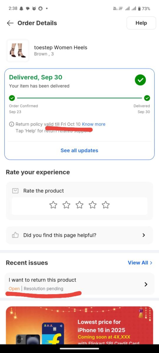 Neha01945130's tweet photo. @flipkartsupport Big billion day was SCAM🙁 Ordered multiple products: 1.some are not delivered till date, keeps delaying. 2.Sewing machine: no one has come to set it up YET. 3. One product is not good n they nva come to pick, status:"return window closes on 10th oct". Support team unreachable🫡 https://t.co/Qzh2zk2mm9