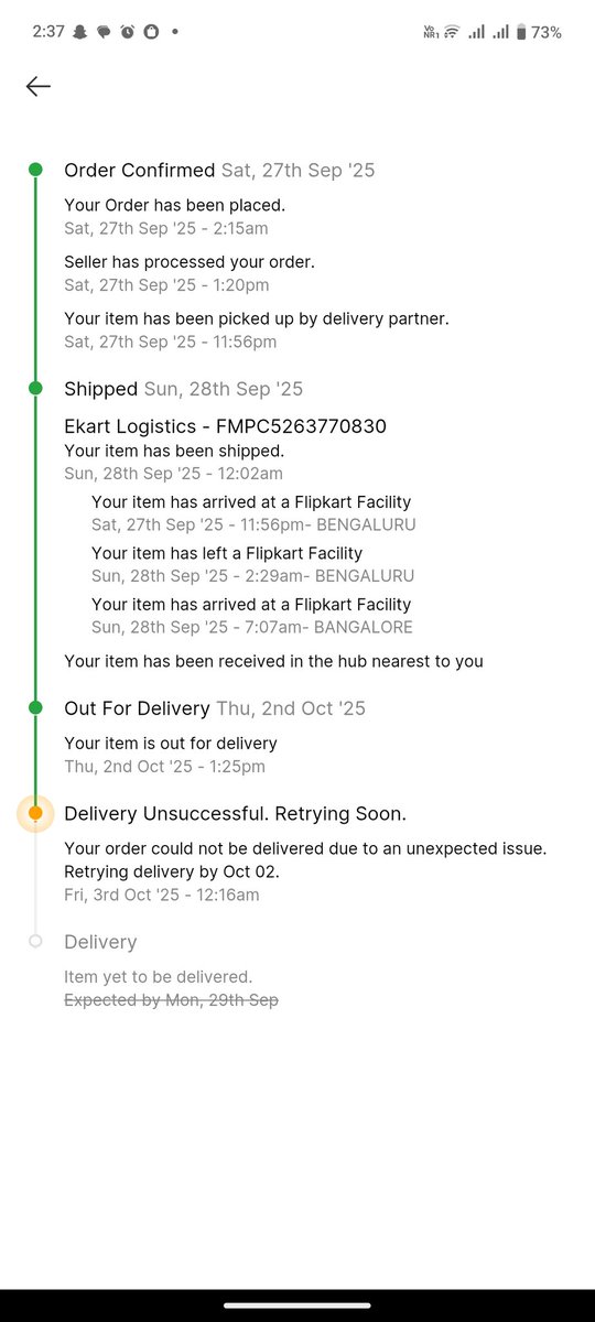 Neha01945130's tweet photo. @flipkartsupport Big billion day was SCAM🙁 Ordered multiple products: 1.some are not delivered till date, keeps delaying. 2.Sewing machine: no one has come to set it up YET. 3. One product is not good n they nva come to pick, status:"return window closes on 10th oct". Support team unreachable🫡 https://t.co/Qzh2zk2mm9