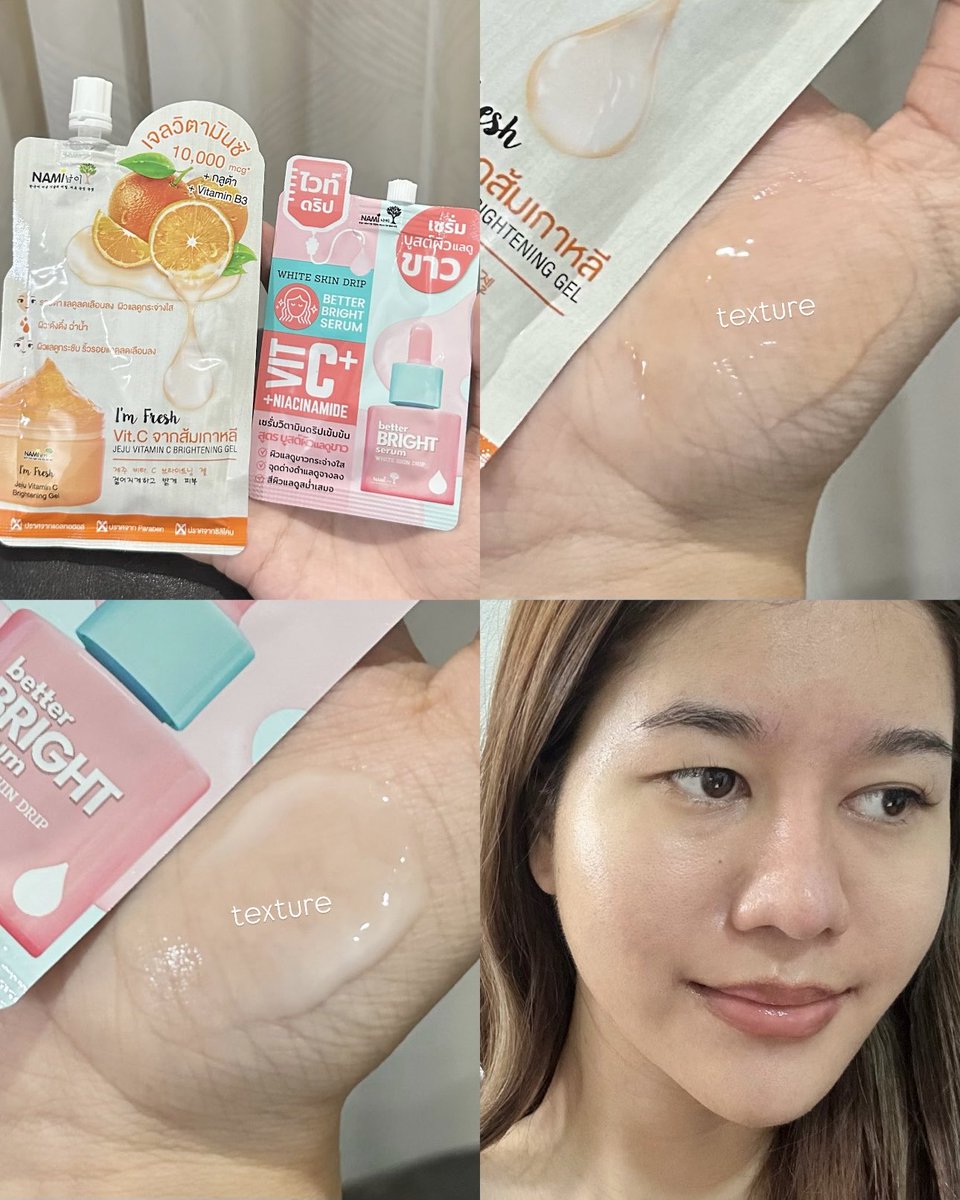 มาป้ายยาของดีแบรนด์นามิ รีวิวแล้วรีวิวอีกนามิไวท์ดริป น้องมีวิตามินซีเข้มข้น + Niacinamide 4% ผิวดูไบรท์ขึ้น ปรับผิวกระจ่างใส รอยดำรอยแดงก็ค่อยๆจางลง ยิ่งใช้คู่กับเจลส้มวิตซีตัวนี้เราใช้หลายปีมากๆ ช่วยบำรุงให้ผิวชุ่มชื่นฉ่ำน้ำ ทาได้ทั้งหน้าและตัวเลย  #ใช้ดีบอกต่อ