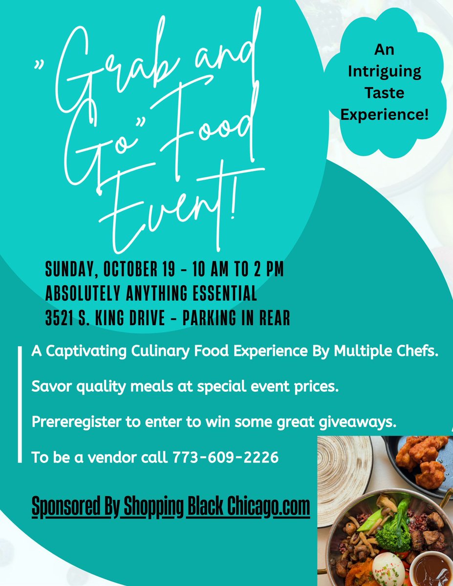 ChicagoBlackBus's tweet photo. Fast. Fresh. Flavorful. ๐ฅก
Join us at the Grab & Go Food Fest Oct 19!
Enjoy soul food, BBQ, seafood, vegan eats & more โ all ready to go!
Register today. https://t.co/IE1I6tXVRf
#SupportLocalChefs #ShopBlackChicago #Chicago https://t.co/OPSPAB8vwZ