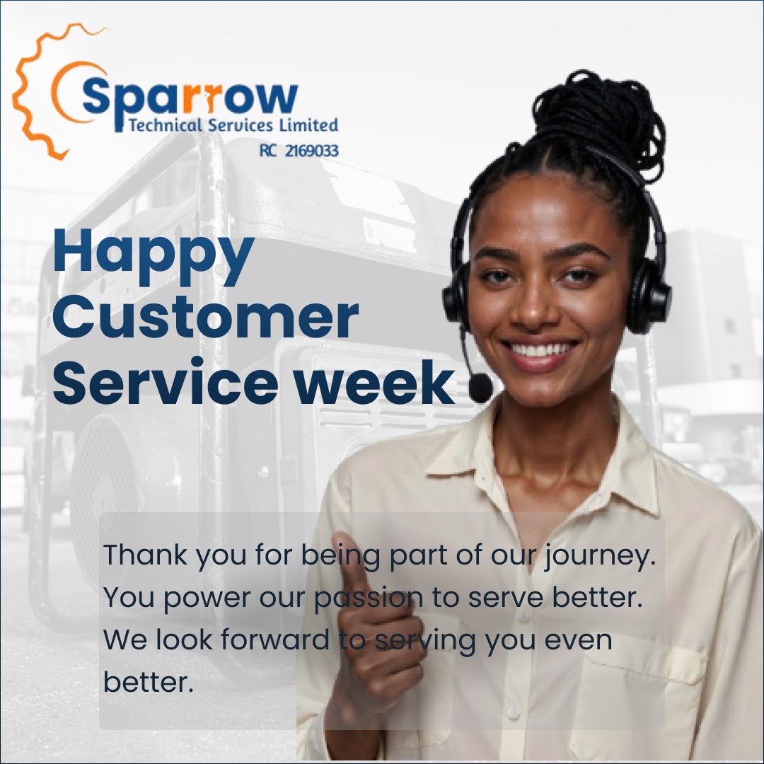 Sparrowtechnic1's tweet image. Happy Customer Service Week!
Your trust fuels our passion to serve better every day. Thank you for choosing Sparrow Technical Services Limited. 💙
#CustomerServiceWeek #SparrowTech #ReliablePower