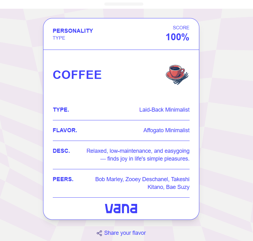 yBera41's tweet photo. If I was an Ice Cream Flavour, I'd be Coffee, Relaxed, low-maintenance, and easygoing — finds joy in life's simple pleasures.. @vana 
Taste your data: https://t.co/x9HZoCXe5y #DataRevolution https://t.co/KZR5iAQY40