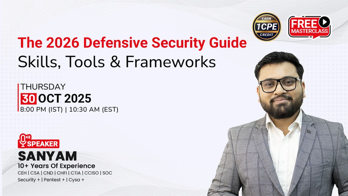 MKandari20235's tweet image. The 2026 Defensive Security Guide: Skills, Tools &amp;amp; Frameworks

30 Oct (Thu)
08:00 – 09:00 PM (IST)

Register here - infosectrain.com/events/the-202…

#DefensiveSecurity #InfosecTrain #Learntorise