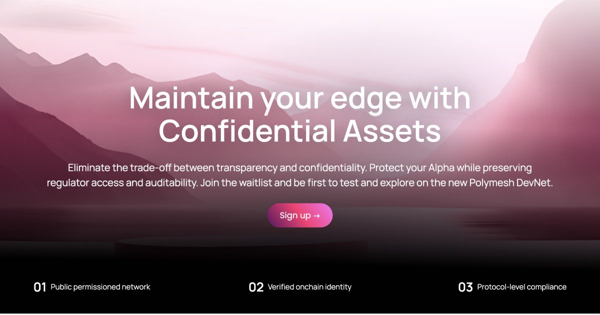 PolymeshNetwork's tweet image. Quietly building. Subtly announcing Confidential Assets.

Debuting soon on the new Polymesh DevNet. 

Be first to access👇🏼

polymesh.network/confidentiality