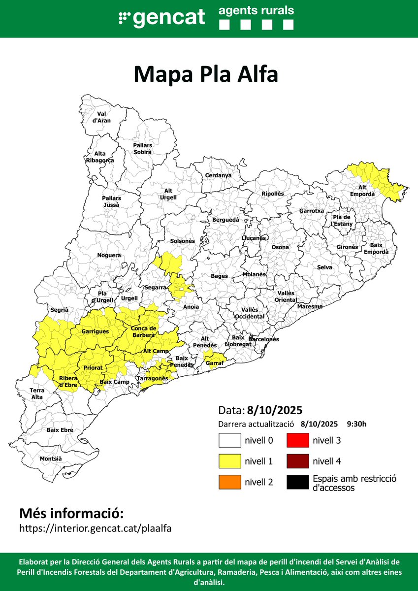 Bon dia!
🔴 Aquest és el mapa del #PlaAlfa per avui, dia 8/10/2025