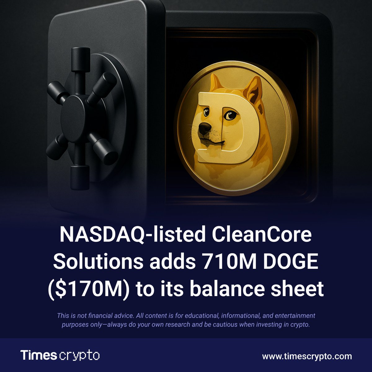timescryptonews's tweet image. 🚨 NASDAQ-listed CleanCore Solutions adds 710M DOGE (~$170M) to its balance sheet.

The move brings the company closer to its 1B DOGE goal.

More Updates: timescrypto.com
#Dogecoin #Crypto #CleanCore #DOGE #CryptoNews #Blockchain #DigitalAssets #CryptoInvesting #NASDAQ…