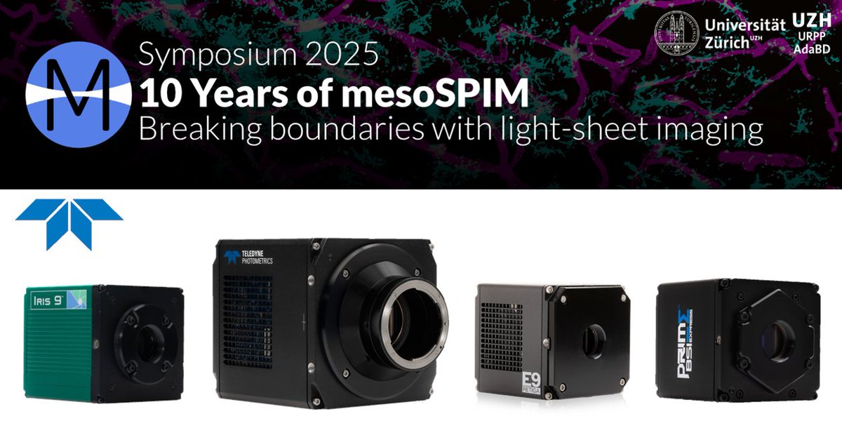 Photometrics's tweet image. We’re heading to Zürich for the #mesoSPIM 10-Year Symposium, Oct 13–15th!
Join us as we celebrate a decade of open-source #lightsheet #microscopy and explore the future of high-speed, high-resolution imaging. Come chat with us about the latest in #scientificcameras!