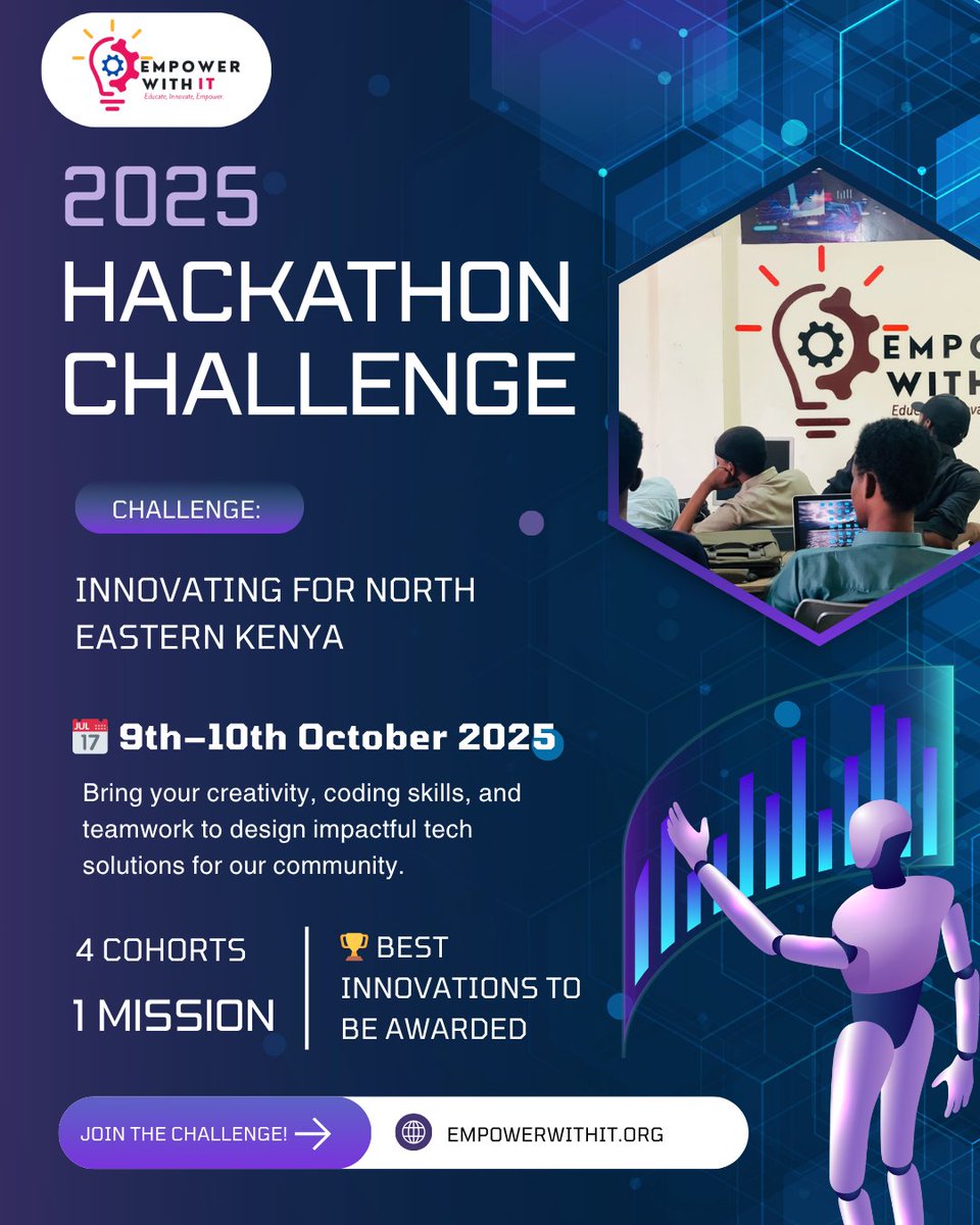 Exciting news!
Tomorrow we kick off the EmpowerWithIT Mini Hackathon in Garissa 
Our Software Engineering students from Cohorts 4–7 will team up to build tech solutions tackling real challenges in agriculture, education, health, jobs &amp; resilience.
#Hackathon #DigitalKenya