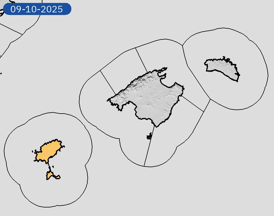 08/10 11:24 Avisos  activos mañana en Illes Balears por lluvias y tormentas. Nivel máximo de aviso: naranja.
Actualizaciones en aemet.es/es/eltiempo/pr…