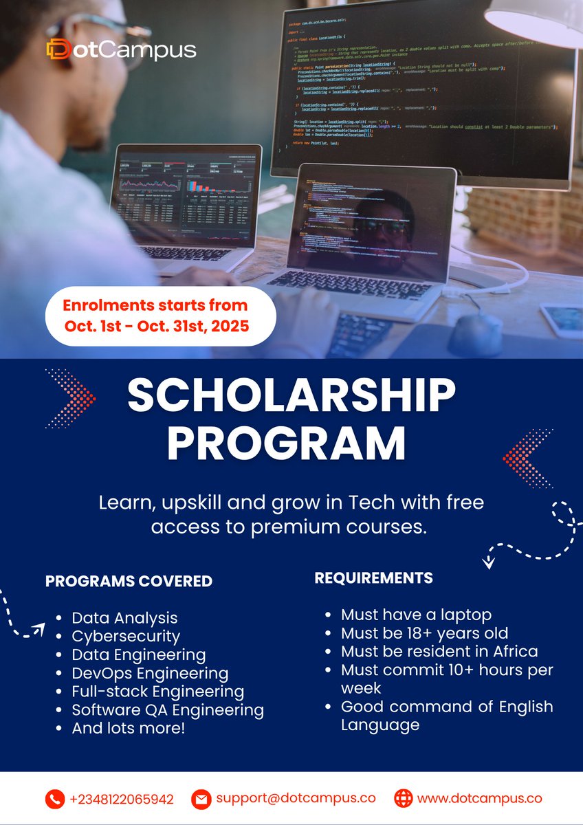 TheoOkafor_'s tweet photo. If you're new to tech and you're committed, this is for you. Head over to https://t.co/DMnzzu8vbp to enrol
https://t.co/r13guSl7a0 https://t.co/lTLtnUV3mt