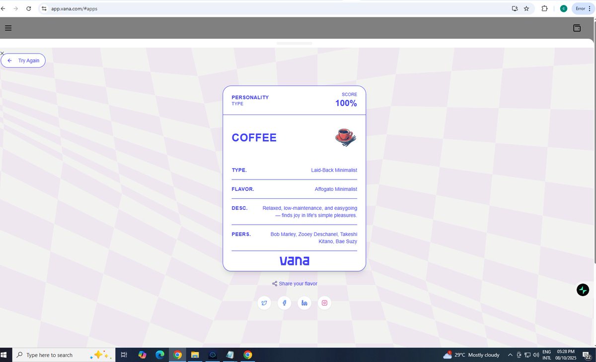 If I was an Ice Cream Flavour, I'd be Coffee, Relaxed, low-maintenance, and easygoing — finds joy in life's simple pleasures..
Taste your data: app.vana.com #datarevolution <a href="/vana/">vana</a>