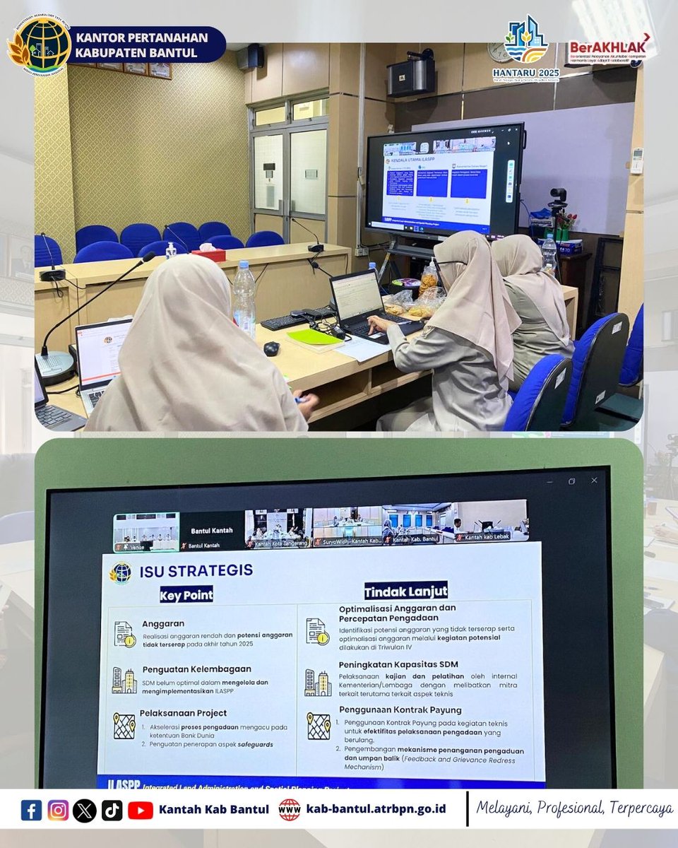 KantahKabBantul's tweet photo. Halo #SobATRBPN Kabupaten Bantul 🙌
Kepala Subbagian Tata Usaha beserta jajaran mengikuti undangan dari Setjen Kemeterian ATR/BPN pada kegiatan Integrated Land Administration and Spatial Planning Project (ILASPP) Implementation Support Mission, secara daring (6/10/2025)
#ILASPP https://t.co/Y5hakEkzJd