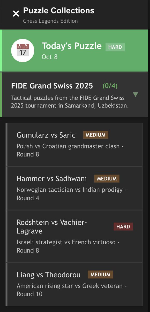 Have you played the FIDE Grand Swiss 2025 puzzle pack yet? 🏆🏆

matle.io