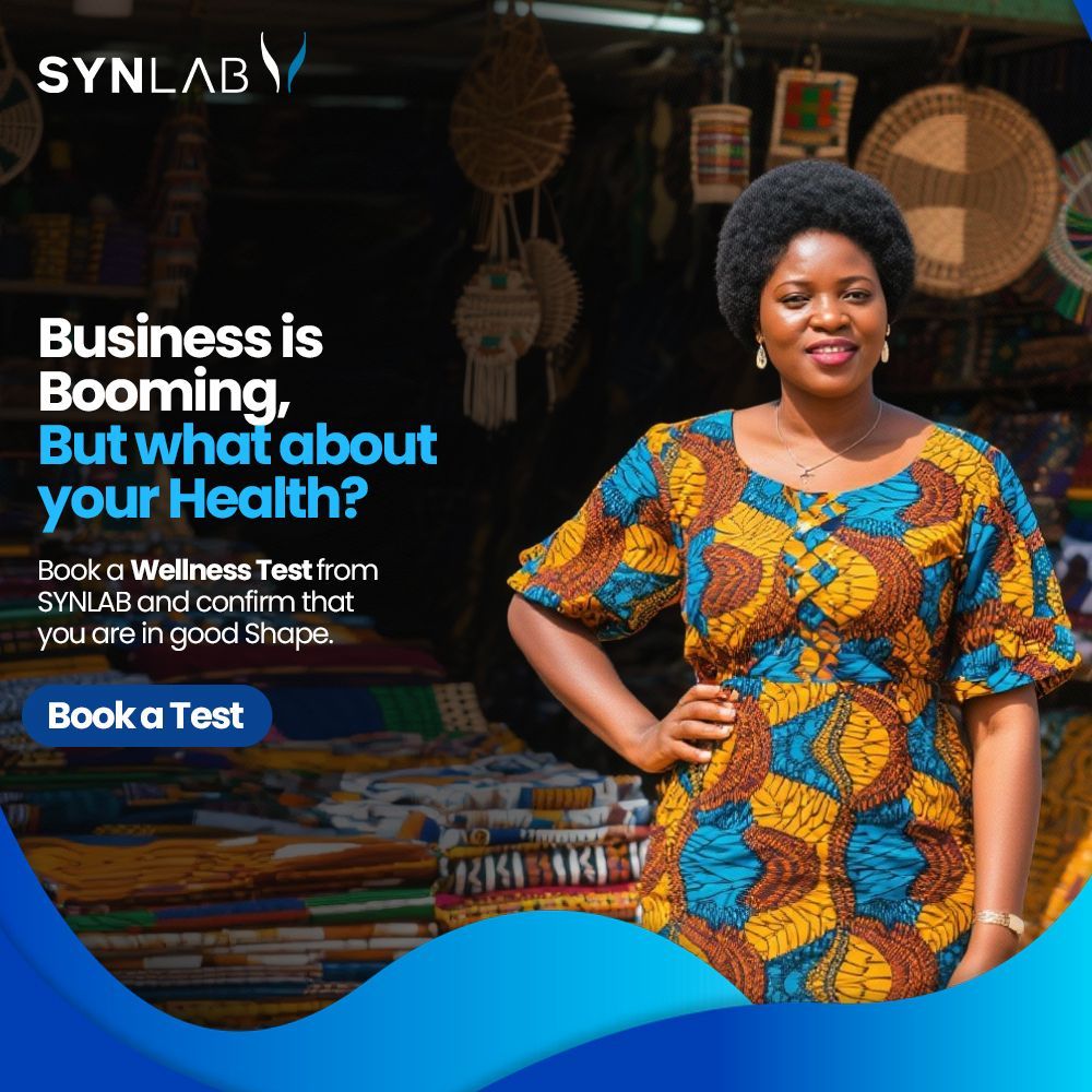 📈 Business is booming, but your health matters too!
Your body is your first capital; keep it in top shape with a Wellness Test from SYNLAB.

🚶🏾♂️ Walk into a SYNLAB facility
📱 +234 810 460 7653 
💻 tiny.cc/wellnesstest  
#WellnessMatters #StayHealthy #YourHealthYourWealth