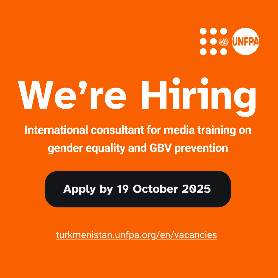 The UNFPA Turkmenistan office advertises the #vacancy of an International consultant for media training on gender equality and GBV prevention.
Apply here:
turkmenistan.unfpa.org/en/vacancies/i…

#vacancy