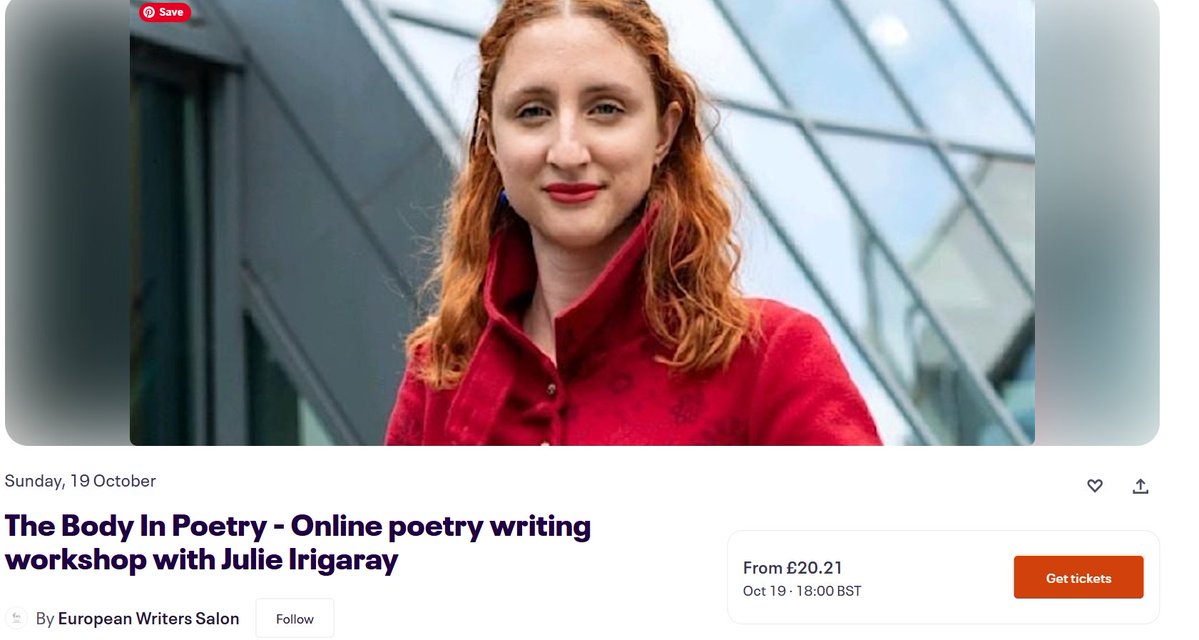 European Writers Salon (@saloneurope) on Twitter photo Come write about the body with <a href="/IrigarayJulie/">Julie Irigaray</a>
Praise for Julie - 'I am usually not one to choose the highest scores across the board, but I was really impressed by the tutor, the diverse examples, the exercises and the 'spirit' and depth of our discussions.' Come write about the body with <a href="/IrigarayJulie/">Julie Irigaray</a>
Praise for Julie - 'I am usually not one to choose the highest scores across the board, but I was really impressed by the tutor, the diverse examples, the exercises and the 'spirit' and depth of our discussions.'