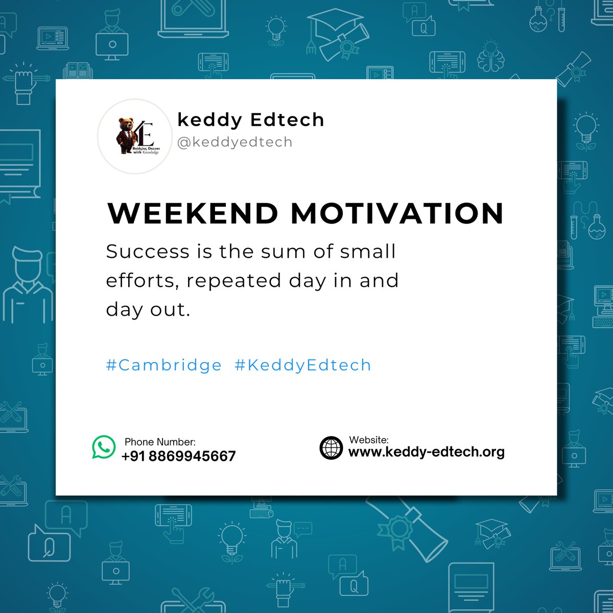 KeddyEdtech's tweet image. Success isn’t sudden. It’s built through small, consistent efforts—day in and day out. At Keddy EdTech, we help students turn daily discipline into exam success.

🔗 whatsapp.com/channel/0029Vb…   #WeekendMotivation #KeddyEdTech #CambridgeExams #IGCSEPrep #StudySmart