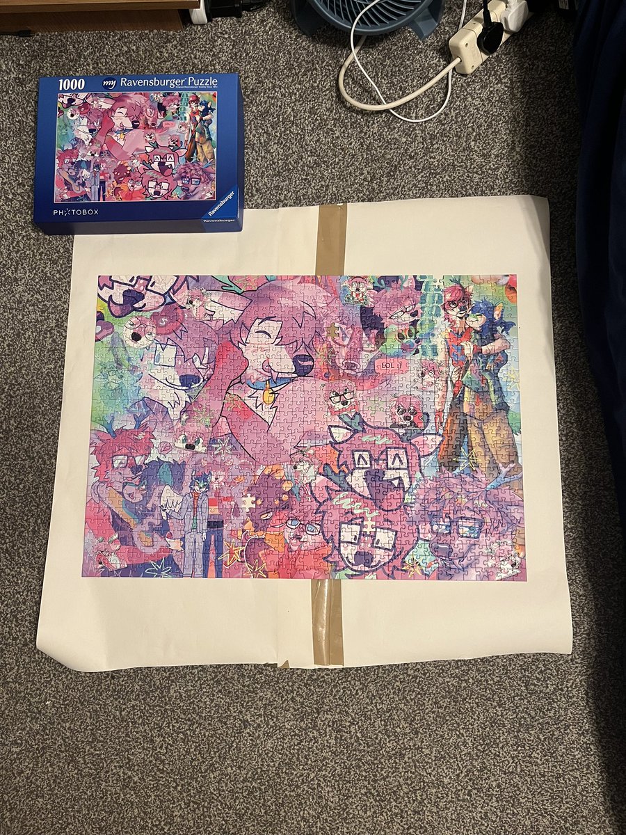 adrunkenmammoth's tweet photo. Briefly returning to Twitter (scary) for the long awaited return of #puzzleswithmammoth! It’s the beautiful puzzle that @tuplepaw made me, filled with mammoth art. It was so satisfying matching pieces by artstyle and seeing his big deer noses and such come together. Easy 10/10 <3 https://t.co/HGUFfYxAHI