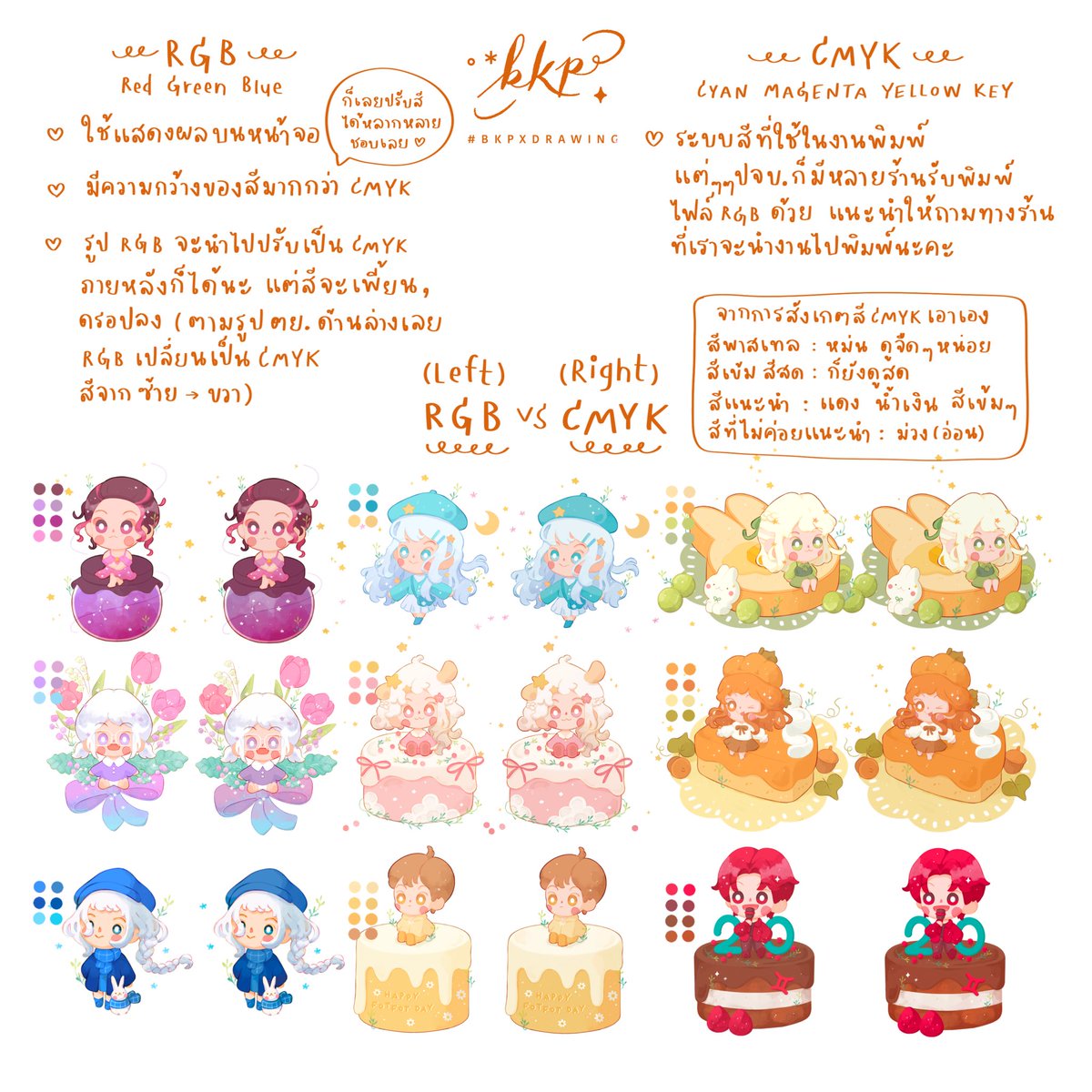 bkph8's tweet photo. ว่าแล้วก็อยากให้ดูเทียบภาพสีrgbกับcmyk ที่เคยทำไว้ บางสีคือเพี้ยนหนักจริงๆ(สีม่วง!) เพราะงั้นเริ่มต้นงานจากcmykถึงสีอาจจะไม่สดใส แต่ก็จะไม่ไปเจอปัญหาสีเพี้ยนหนักๆตอนผลิตจริงนะคะ 🥹✌🏻 https://t.co/aixtNKYQM7