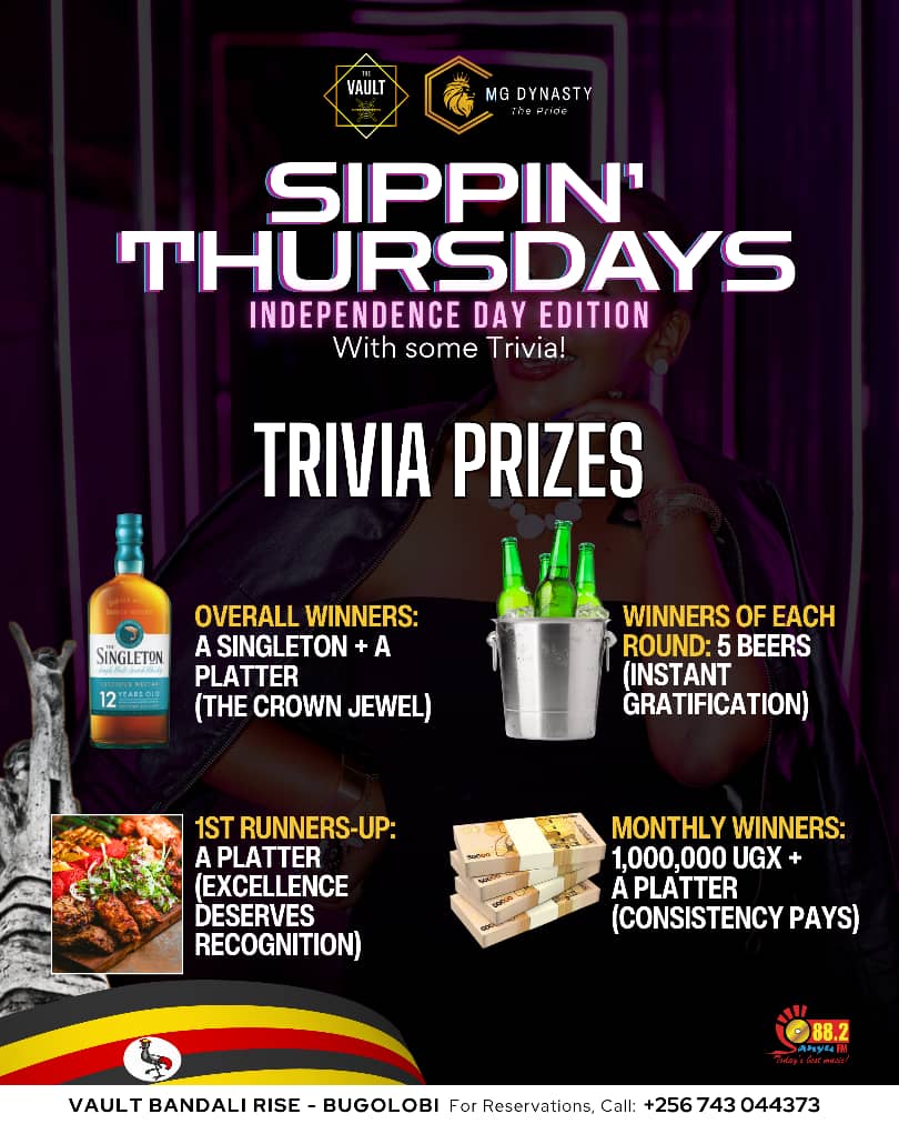 All roads lead to <a href="/VaultUg/">VAULT UG</a> for the Independence Day edition of Sippin' Thursdays! Great prizes to be won and incredible drink deals. Bring your crew and your brains 😎. See you there!