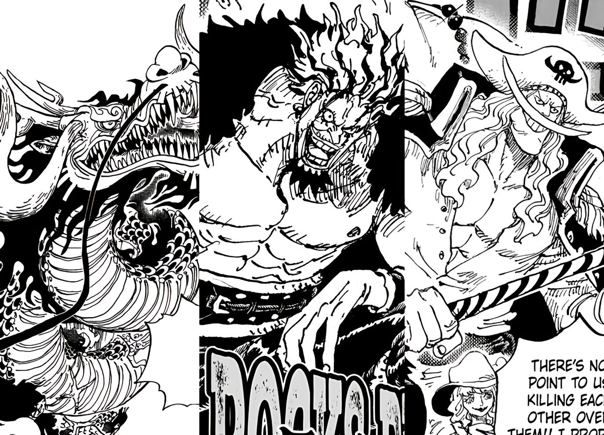 #ONEPIECE1162 
The ending is not only epic, but also very heartwarming. Xebec tells Whitebeard and Kaido that neither of them has any benefit from fighting by his side, but they're both fighting by his side anyway, and the atmosphere of them all laughing ripped my heart apart.