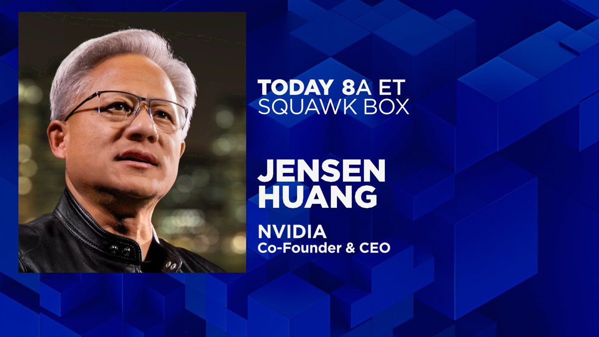 SquawkCNBC's tweet image. Tune in to Squawk Box at 8AM ET for an interview with $NVDA CEO Jensen Huang: