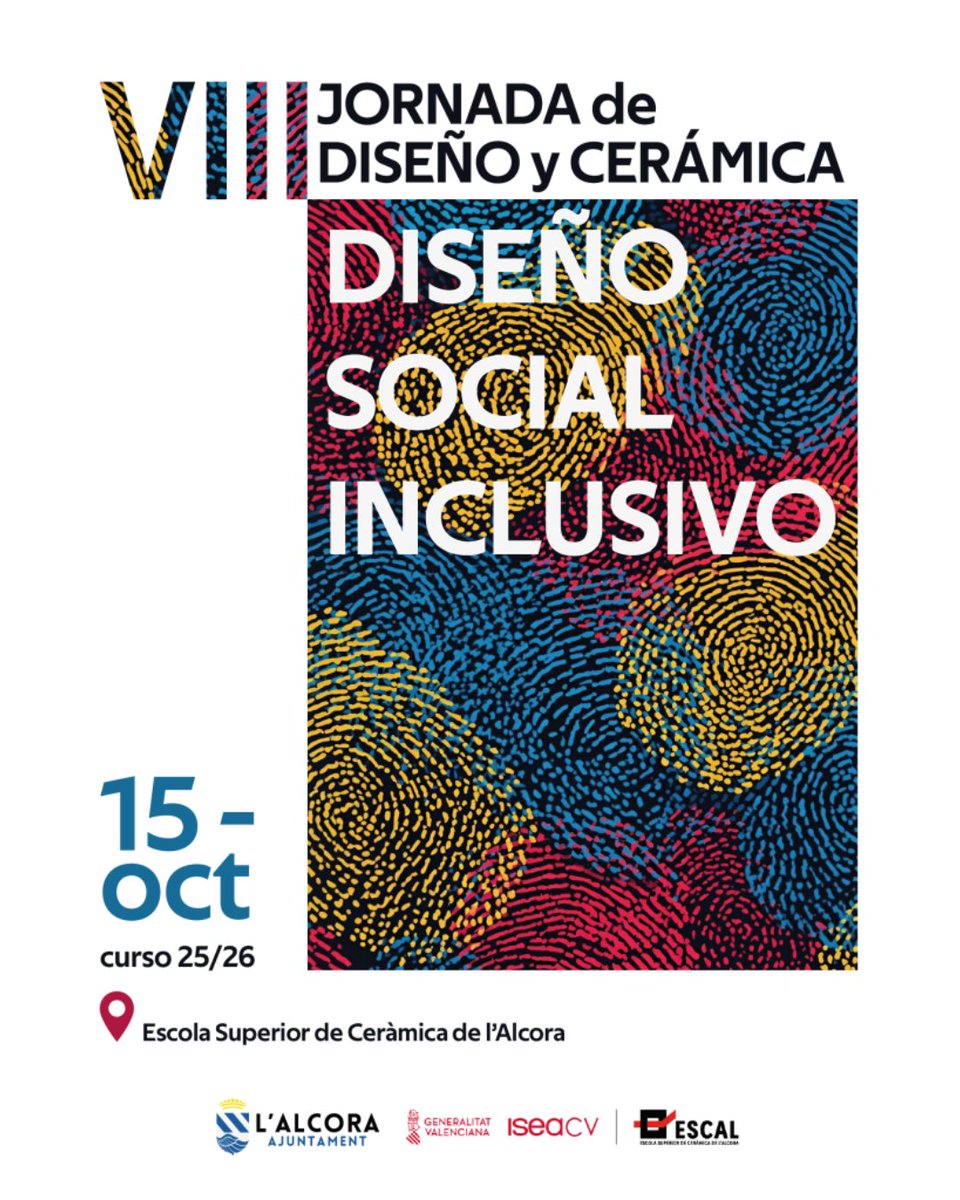 El diseño puede ser motor de inclusión.
El 15 de octubre estaremos en la VIII Jornada de Diseño y Cerámica para hablar de diseño social y accesibilidad gracias a la invitación de #ESCAL la Escola Superior de Ceràmica de l'Alcora

escal.es/viii-jornada-d…

¡Nos vemos allí!