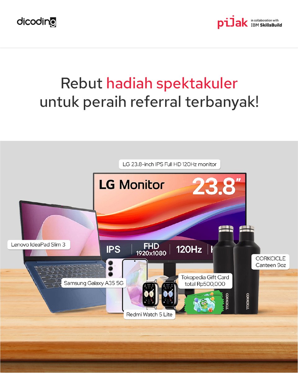 dicoding's tweet image. Punya teman yang bisa diajak bertumbuh bareng? 
🚀 Ikuti program referral Pijak in collaboration with IBM SkillsBuild!

Kadang, langkah kecil bisa jadi awal perubahan besar. Bayangin kalau satu ajakanmu bisa bantu temanmu nemuin jalan baru untuk berkembang.

#DicodingThread