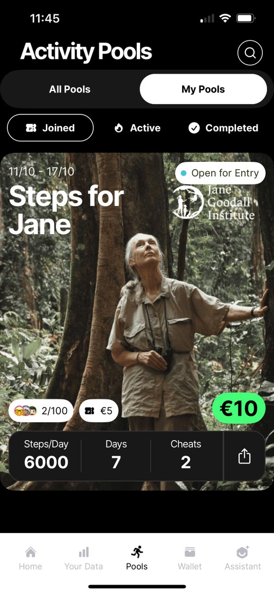 Jane Goodall has always been one of my greatest inspirations. She reminded me that science and compassion belong together. 🌿

We have created a special HealthBlocks challenge in her honor. I'll use these steps for a moment of reflection and hope. 💚

Link to the Activity Pool in