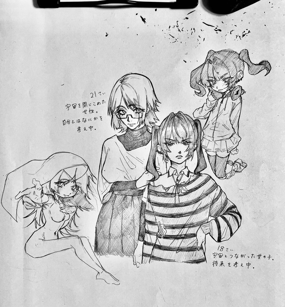 twin_dayo's tweet photo. 卒制終わりは、宇宙をテーマになんか描いてた
宇宙観測飛行士と惑星（擬人化）
高3の不良と惑星（擬人化）とか… https://t.co/NjZ2hRFALd