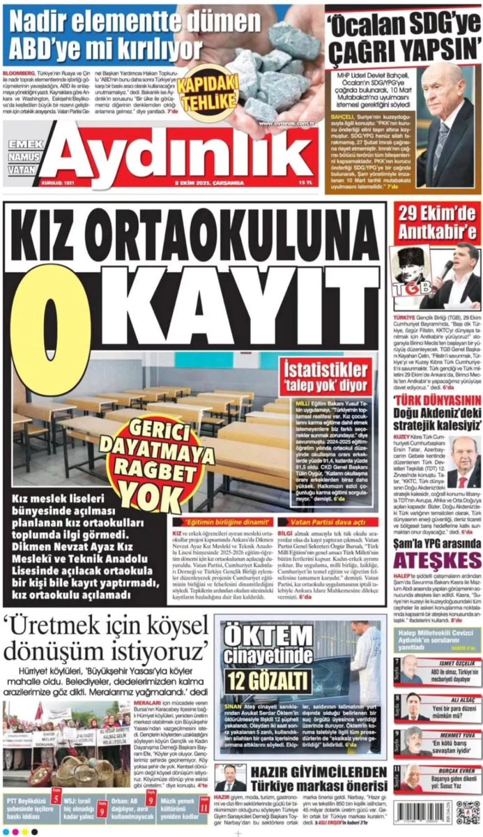 Milli Eğitim Bakanlığının görevi gericiliğin taleplerini yerine getirmek değil, halkı aydınlatarak gericiliği yok etmektir.
Neyse ki Türk halkı gericiliğe rağbet etmiyor...