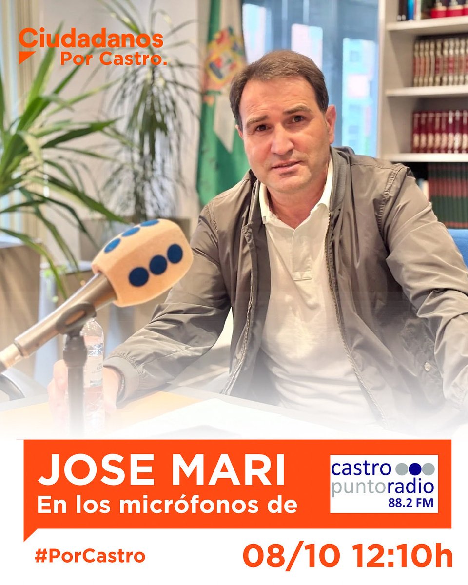 🎙️ Hoy José Mari, concejal del Ayto. de Castro-Urdiales y alcalde de Sámano, estará en los micrófonos de @CastroPuntoRadio para hablar sobre la actualidad de nuestro municipio.

🗓️ 08/10 a las 12:10h
📻 88.2 FM

#PorCastro #CiudadanosPorCastro