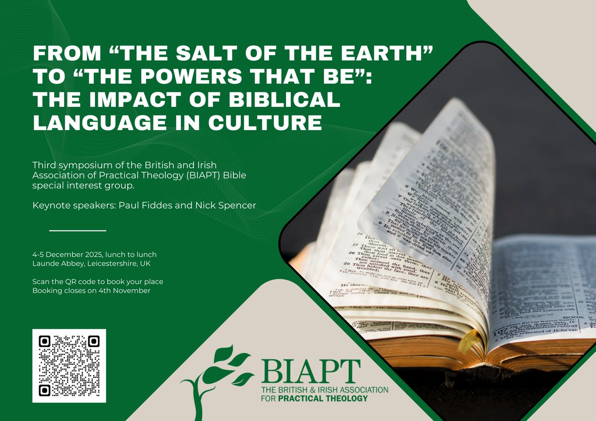 The <a href="/BIAPTheology/">BIAPT</a> Bible and practical theology symposium is under two months away. Keynotes from Prof Paul Fiddes on historical impact of biblical language and from Dr Nick Spencer <a href="/theosnick/">Nick Spencer</a> on biblical rhetoric in public life, plus many other contributors.