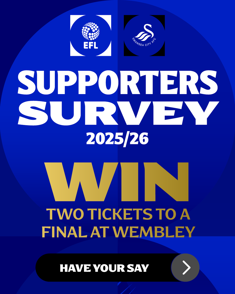 SwansOfficial's tweet image. There’s still time to feedback on all things Swansea City and @EFL! Complete the EFL Supporters Survey today, and have a chance to win two tickets to an EFL Final next year!🏟️

👉 swanseacity.club/3KJZJ4e