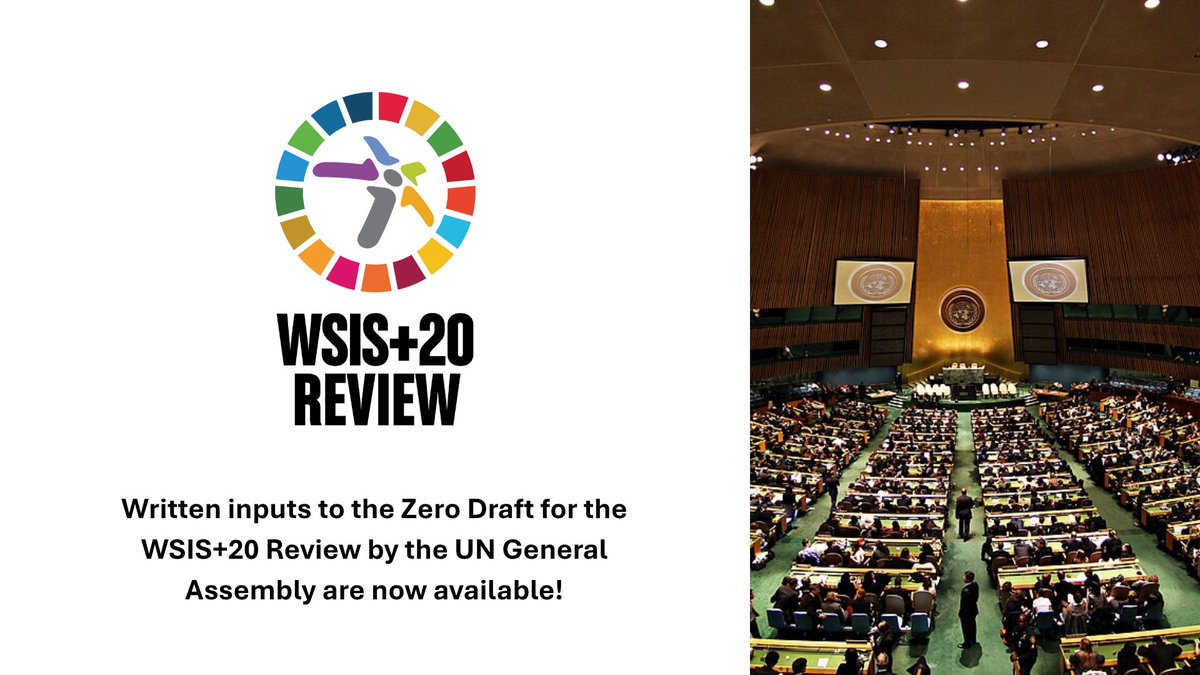 intgovforum's tweet image. 🌐Written inputs from all relevant stakeholders to the Zero Draft for the WSIS+20 Review by the UN General Assembly are now available!

publicadministration.desa.un.org/wsis20/zerodra…

@UNDESA
#WSIS20 #DigitalCooperation #UNGA #Multistakeholder #ICT4D #InternetGovernance
