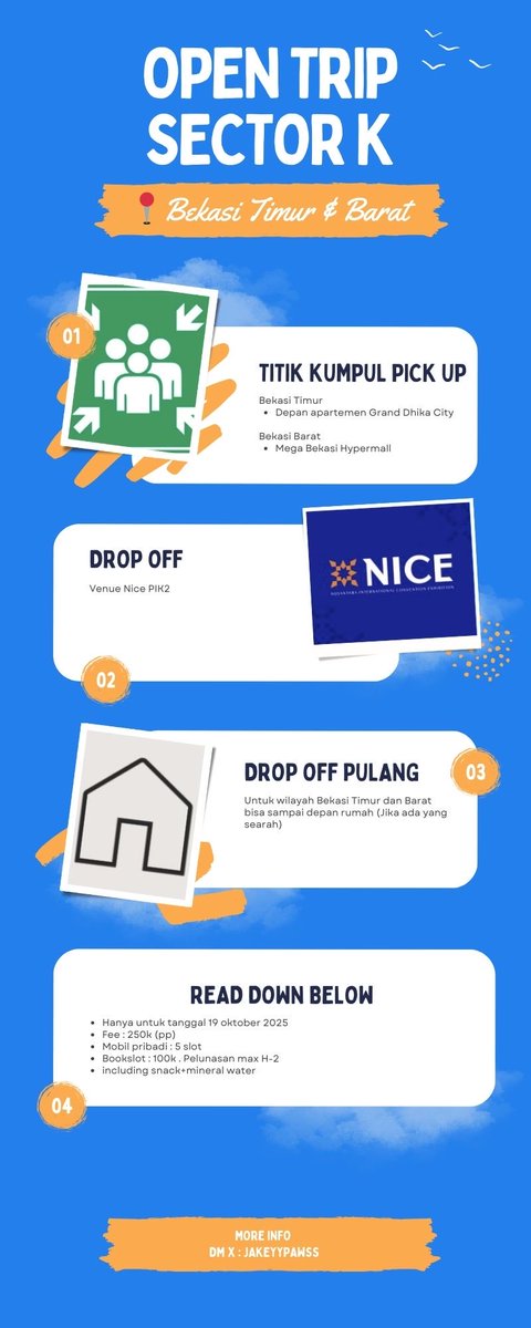 Yuk warga bekasi timur&amp;barat yg belum ikut trip bisa bareng akuu. Ini only day 2 yaa dan pulang nya bisa dianter sampe rumah 🤩 

Trip sama aku santai aja kok guys ga di buru2 in pulang. Harga segitu udh incl all yaa bisa titip barang jugaa