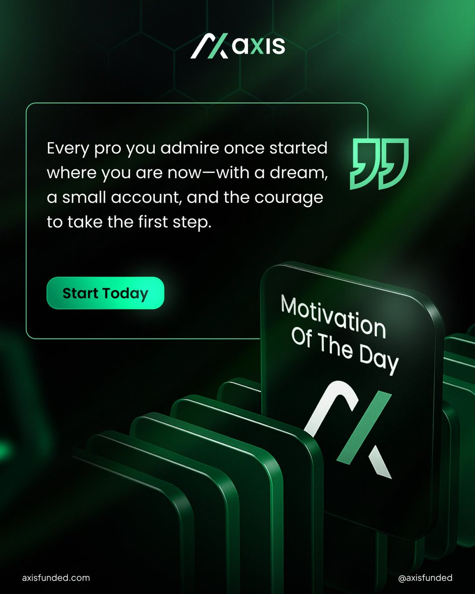 AxisFunded's tweet image. Every pro you admire once started where you are now:
💭 A dream
💵 A small account
⚡ Courage to take the first step

The only difference? They started.
⚡ Start today at axisfunded.com
#AxisFunded #PropFirm #ForexTrading #GetFunded #DayTrading #TradingJourney…