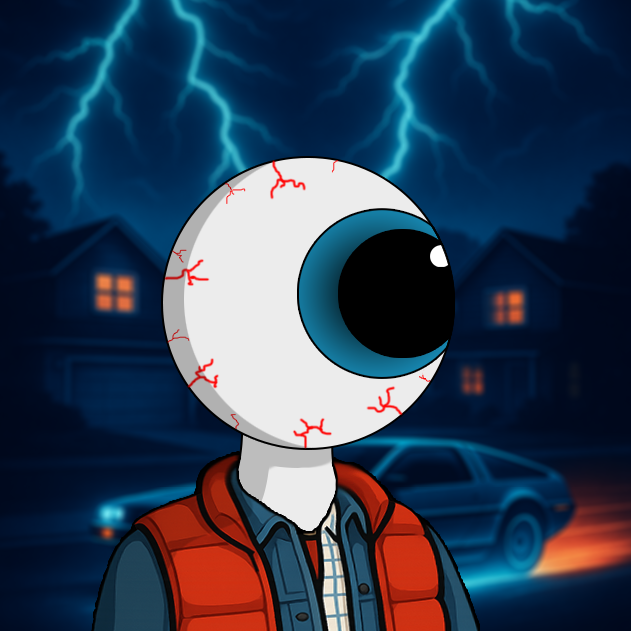 eyehead_nft's tweet photo. "Great Scott! ⚡
Eyecon returned in 1985 to rewrite history.

Available now on @opensea 

#Eyecons #NFTCommunity #BackToTheFuture #DigitalArt #RetroVibes https://t.co/UTX31i4hFs