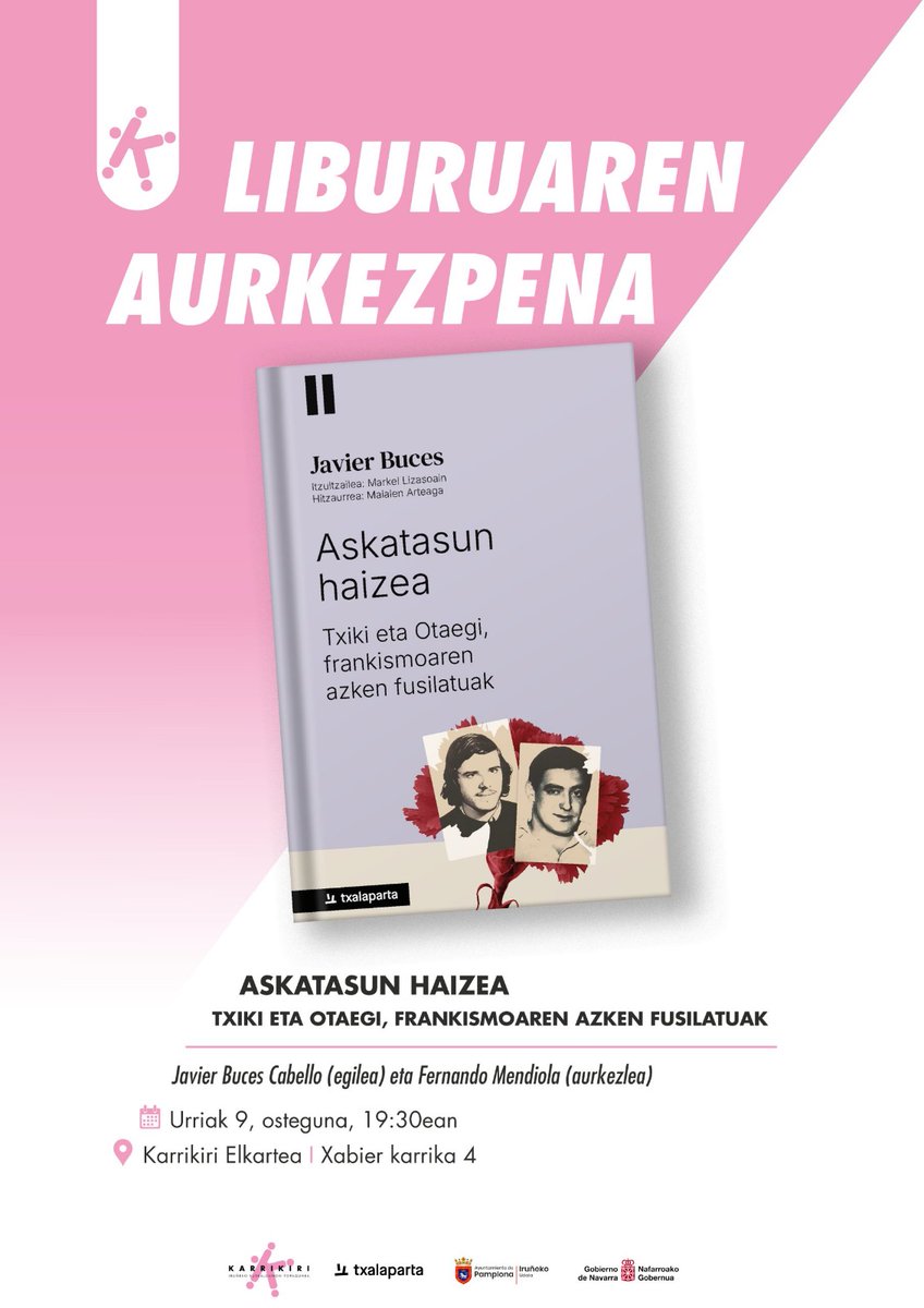 Ostegun honetan, Javier Buces adiskideak liburu berria aurkeztuko du Karrikin, Fernando Mendiolaren laguntzarekin. 
🕛19:30etan
👉Karrikirin

Este jueves Fernando Mendiola presentará el libro de nuestro amigo Javier Buces.
🕛19:30
👉Karrikiri 
🗣️Euskaraz