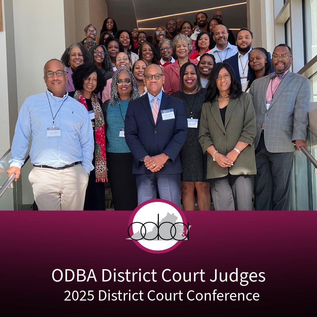 Virginia Supreme Court Chief Justice S. Bernard Goodwyn flanked by some of his ODBA judicial colleagues at the 2025 Virginia District Court Judicial Conference in Virginia Beach.