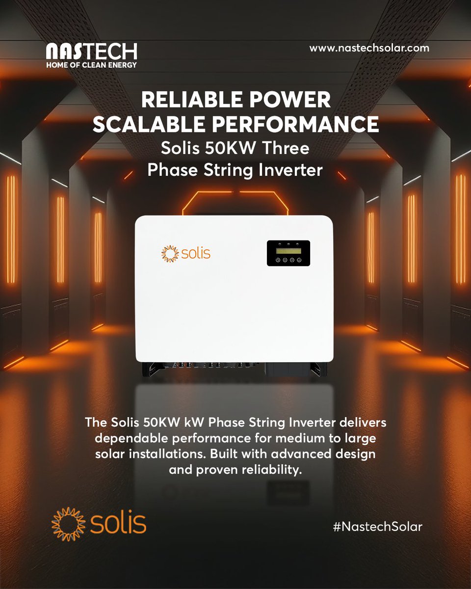 NastechSolar's tweet image. ⚡ Strong. Efficient. Reliable. The Solis 50KW String Inverter is built to maximize solar output for businesses and industries.
#SolisInverter #StringInverter #CommercialSolar 
📞 +971 4 422 56 53
wa.me/97144313395
📩 sales@nastechsolar.com
🌐 nastechsolar.com