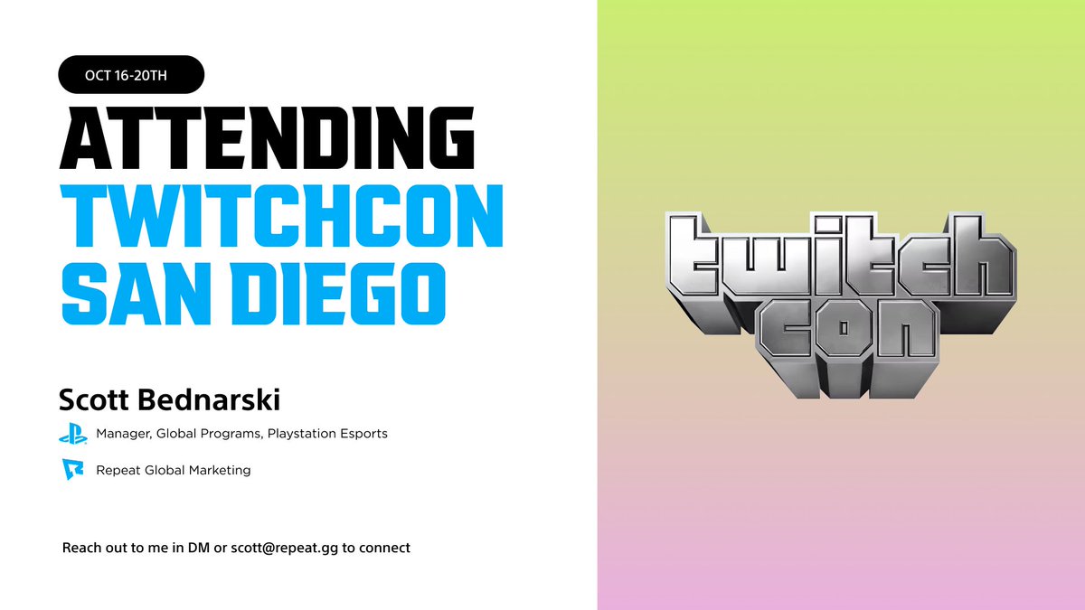 Travel bound for October 

➡️PAX Australia🗓️9th-12th Oct
⏭️Sony HQ 🗓️14th-16th Oct
⏭️Twitchcon San Diego 🗓️17th-20th Oct

Hit me up if you're attending, and we should catch up