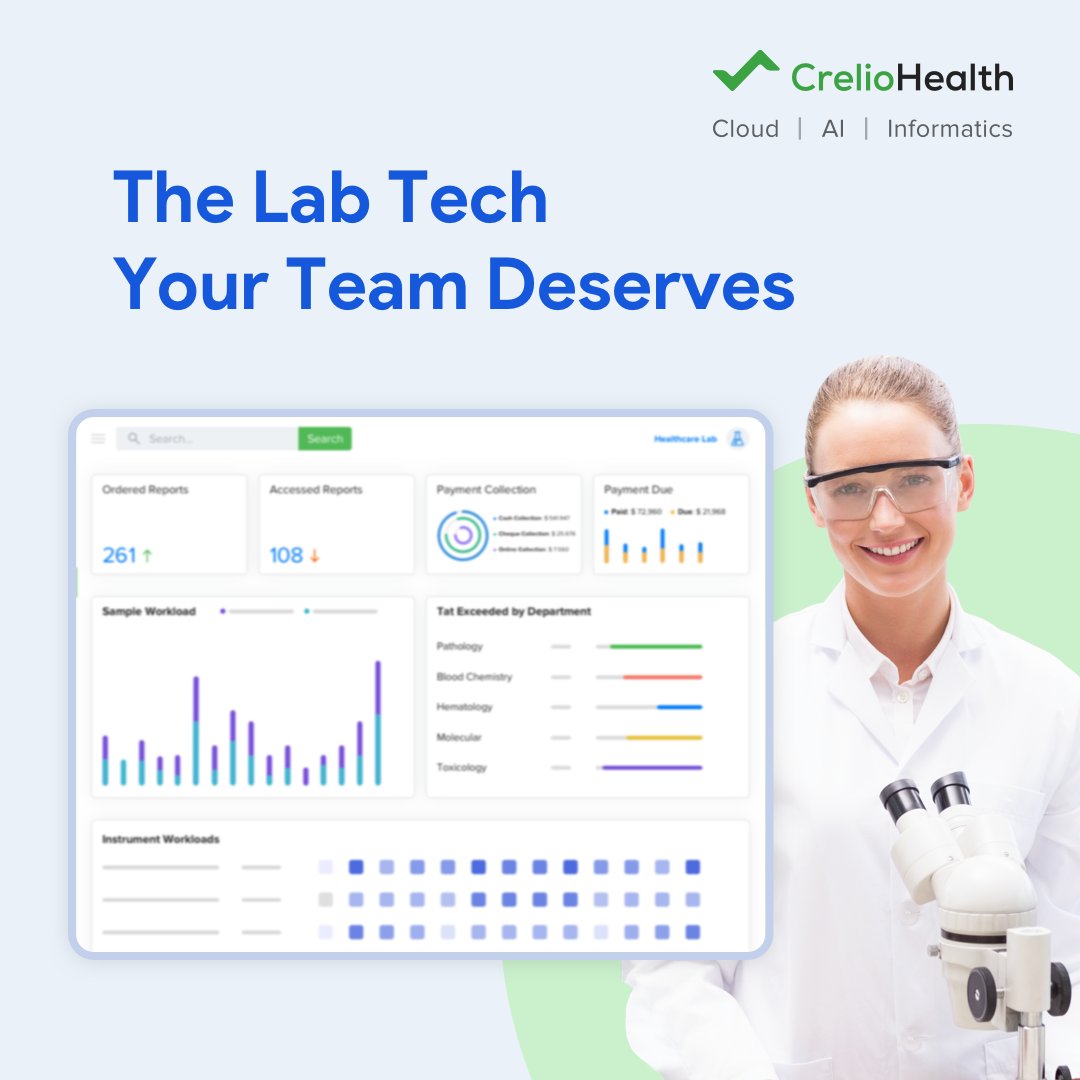 creliohealth's tweet image. Modern LIMS reduces manual errors by 50% and empowers your team to perform at its best. At CrelioHealth, we push diagnostic labs beyond limits to boost efficiency and accuracy.
Discover the difference today.
#FutureOfLabs #LabSolutions #CrelioHealth #pathology #healthcare
