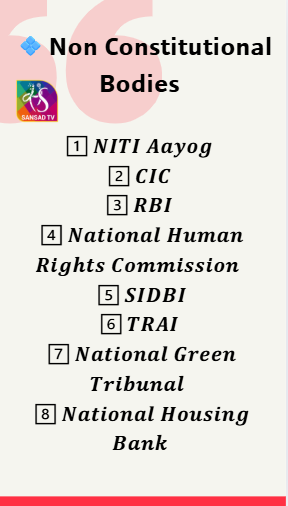 sansad_tv's tweet image. Non Constitutional Bodies👇  

#upsc #currentaffairs #gk #knowledge