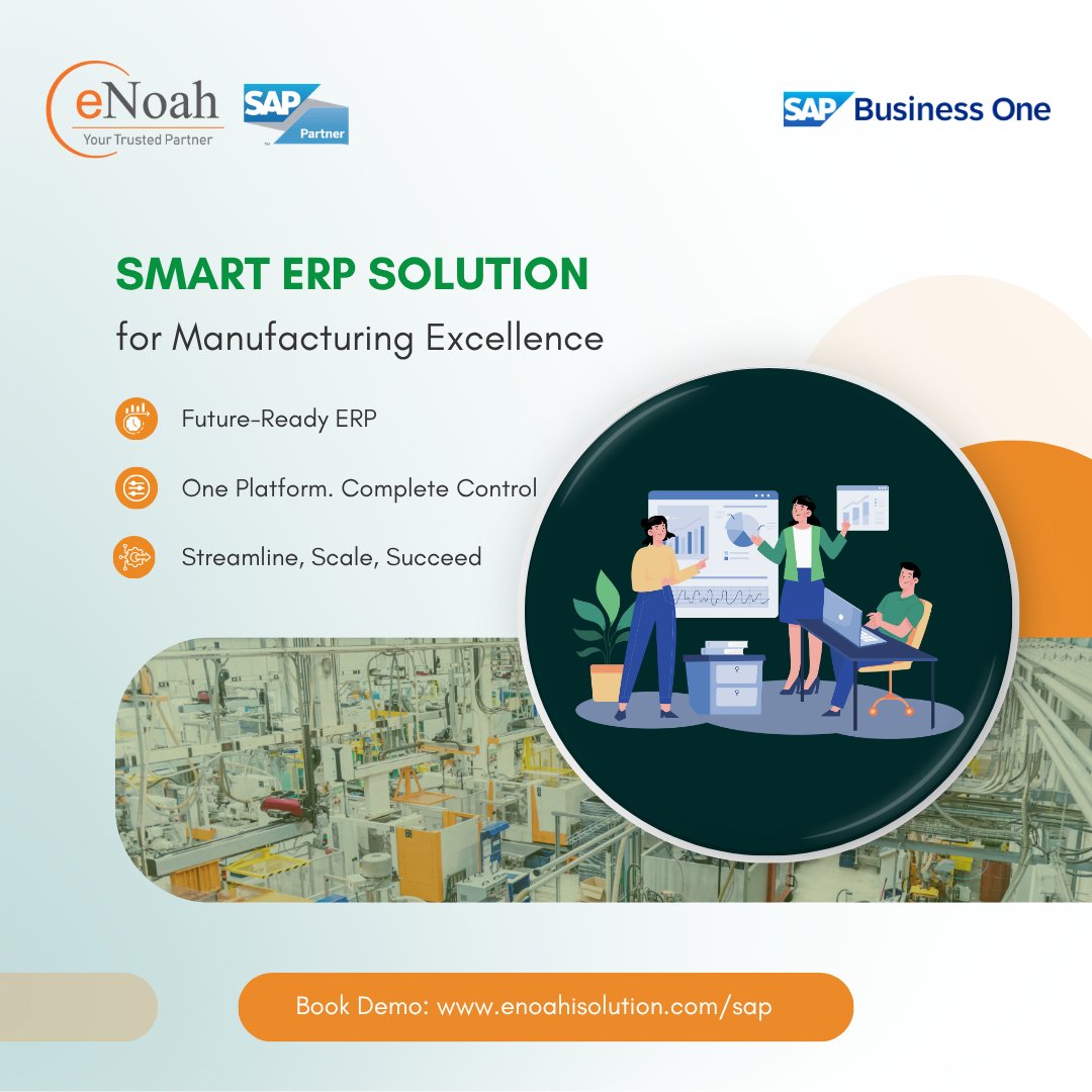 enoahisolution's tweet image. Boost your manufacturing efficiency with a Smart ERP Solution powered by #SAPBusinessOne and #eNoah! 
Book Demo: bit.ly/3ME9oXW

#SAPB1 #ERP #ManufacturingExcellence #DigitalTransformation #SmartManufacturing #BusinessGrowth